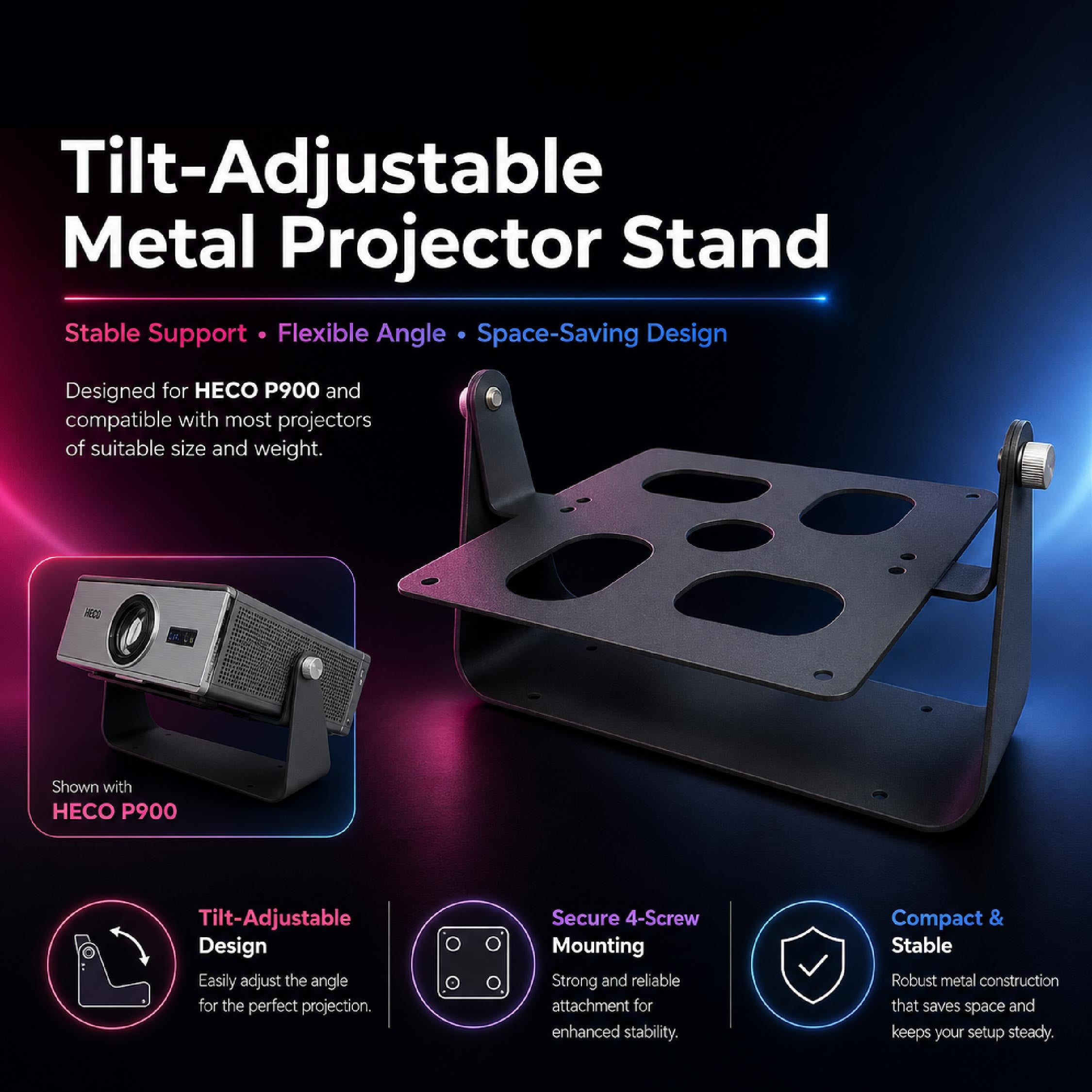 Heco Tilt-Adjustable Metal Projector Stand - DCTB