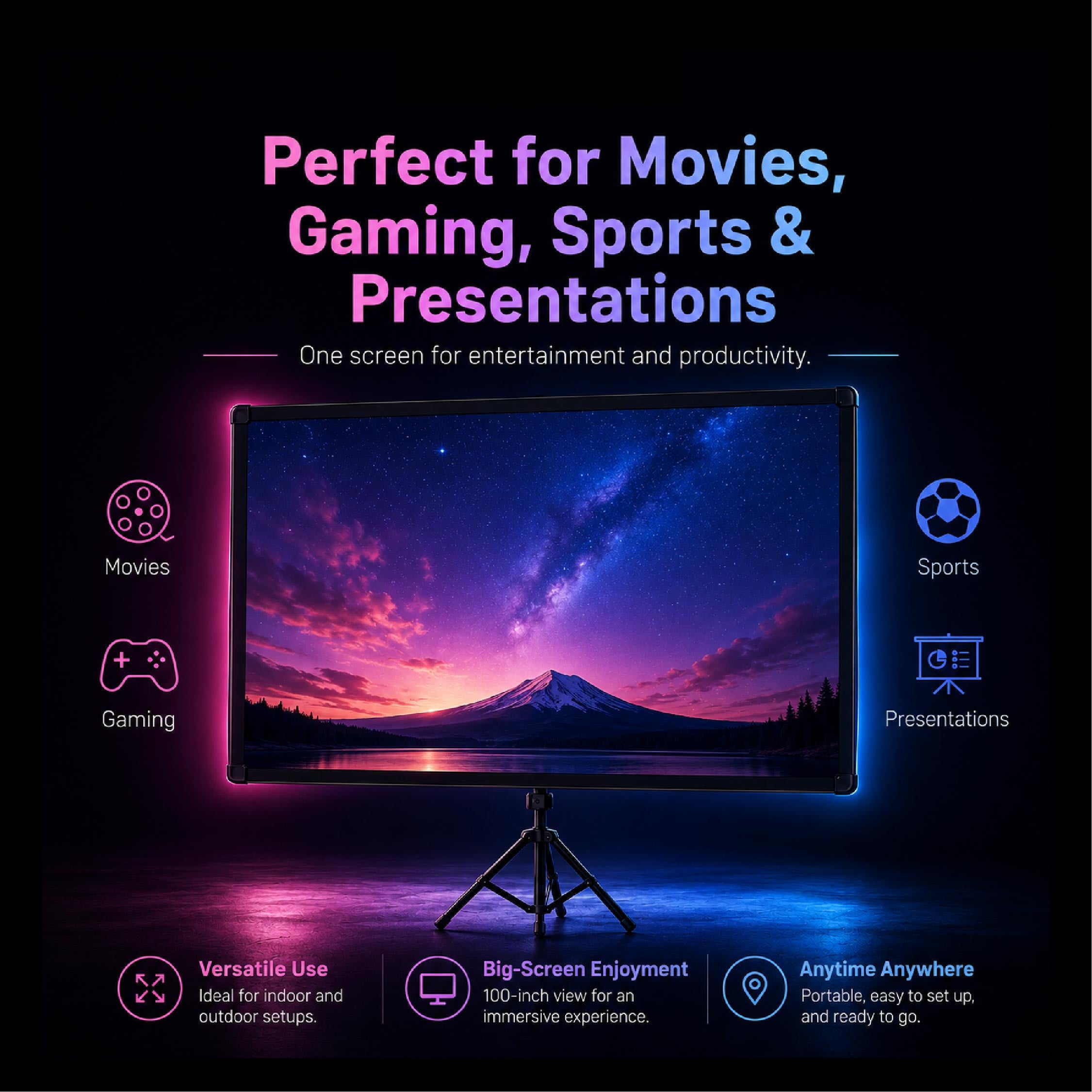 Heco 100” Inch Anti-Light Grey Projector Screen with Stand - DCTB