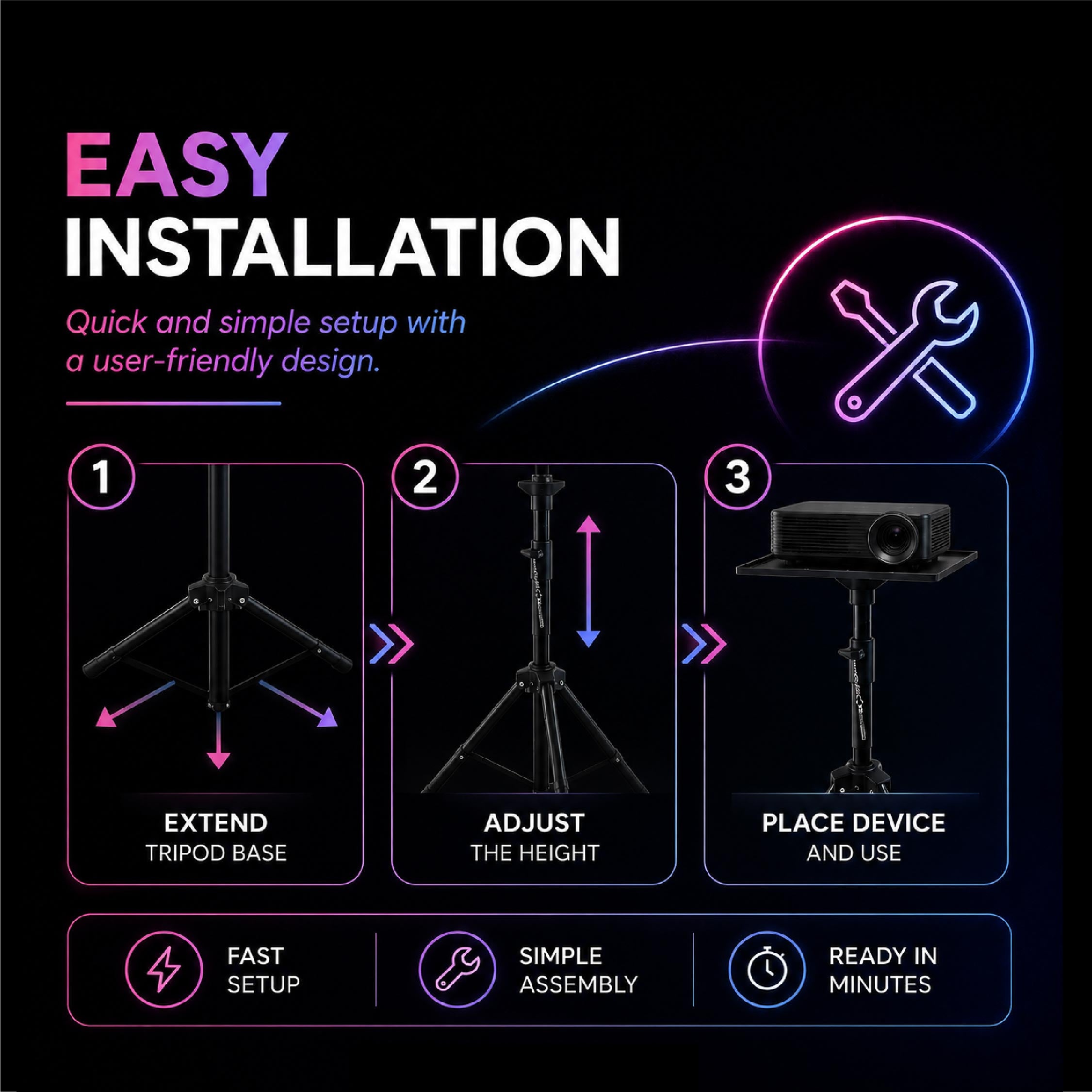 Heco 360° Adjustable Projector Stand With Tray - DCTB