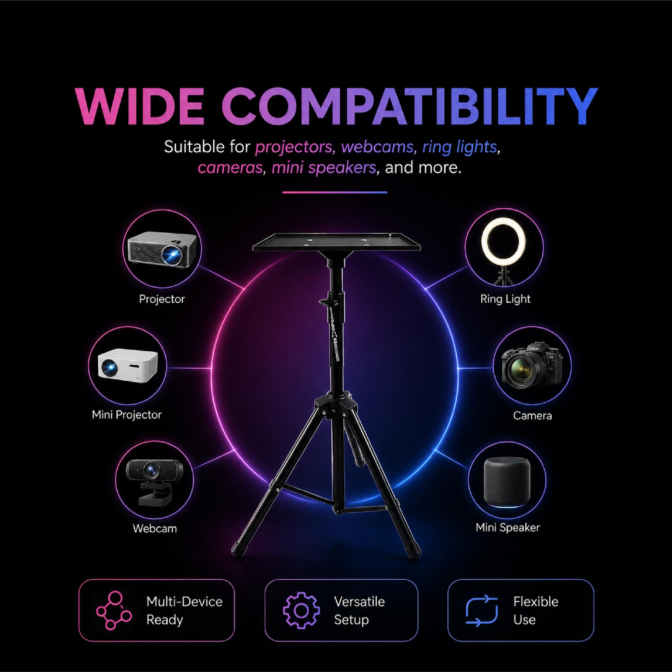 Heco 360° Adjustable Projector Stand With Tray - DCTB