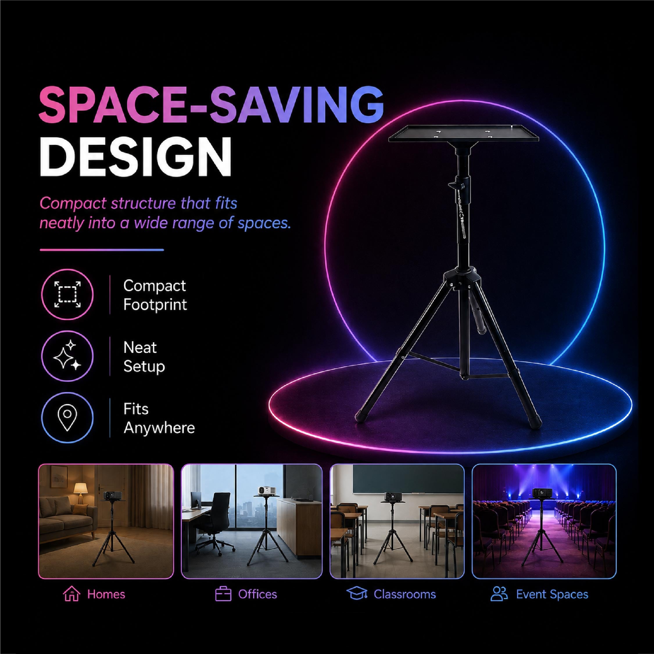 Heco 360° Adjustable Projector Stand With Tray - DCTB