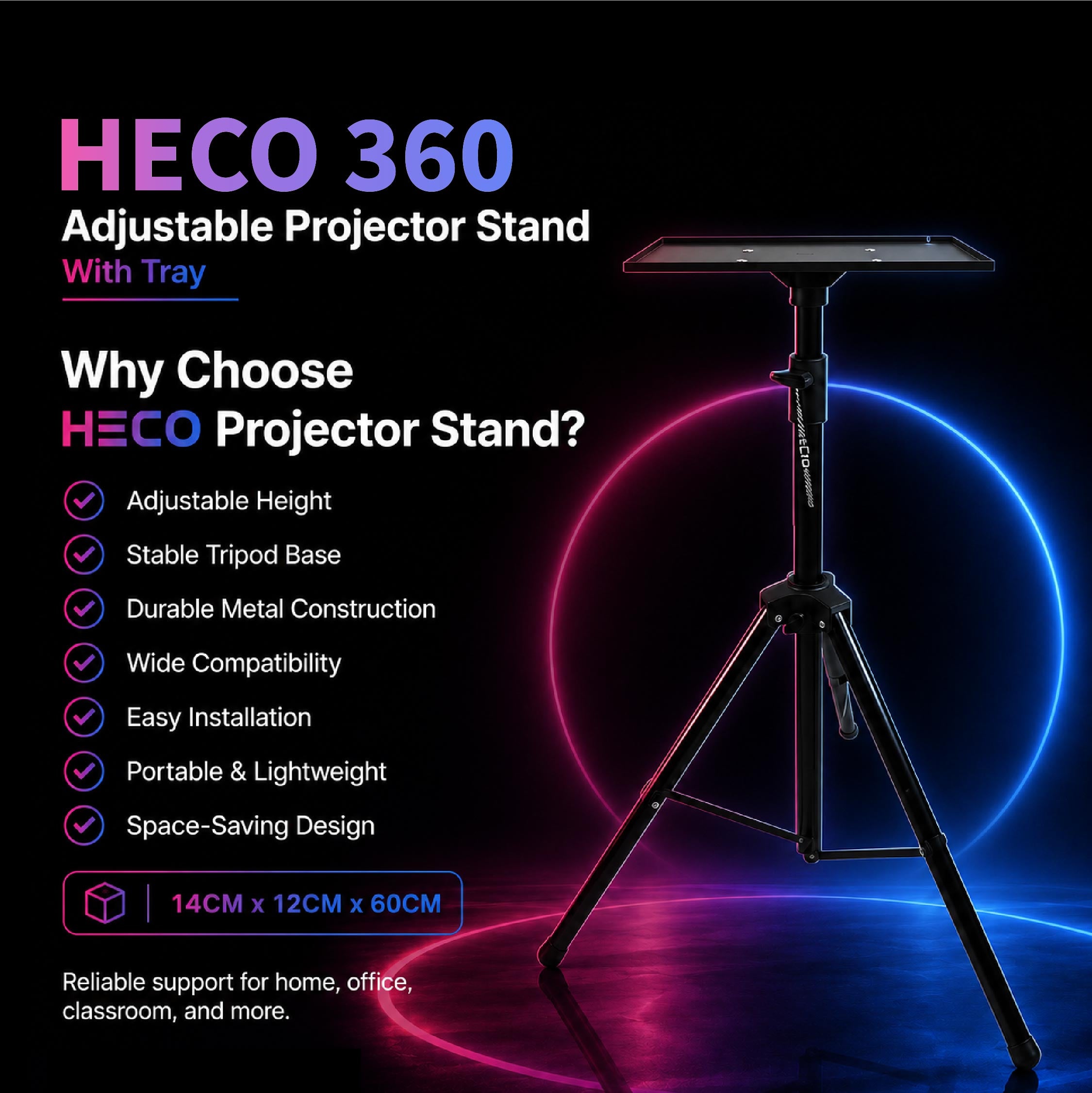 Heco 360° Adjustable Projector Stand With Tray - DCTB