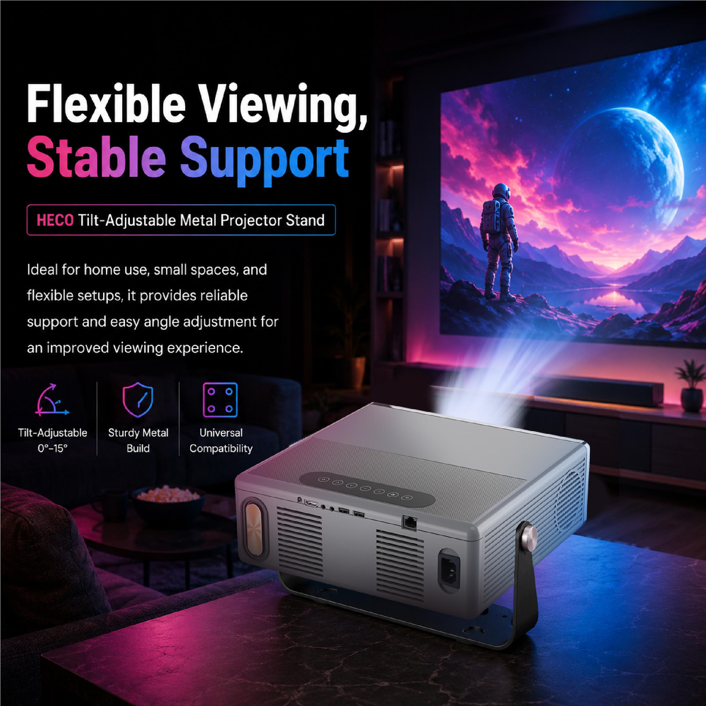 Heco Tilt-Adjustable Metal Projector Stand - DCTB