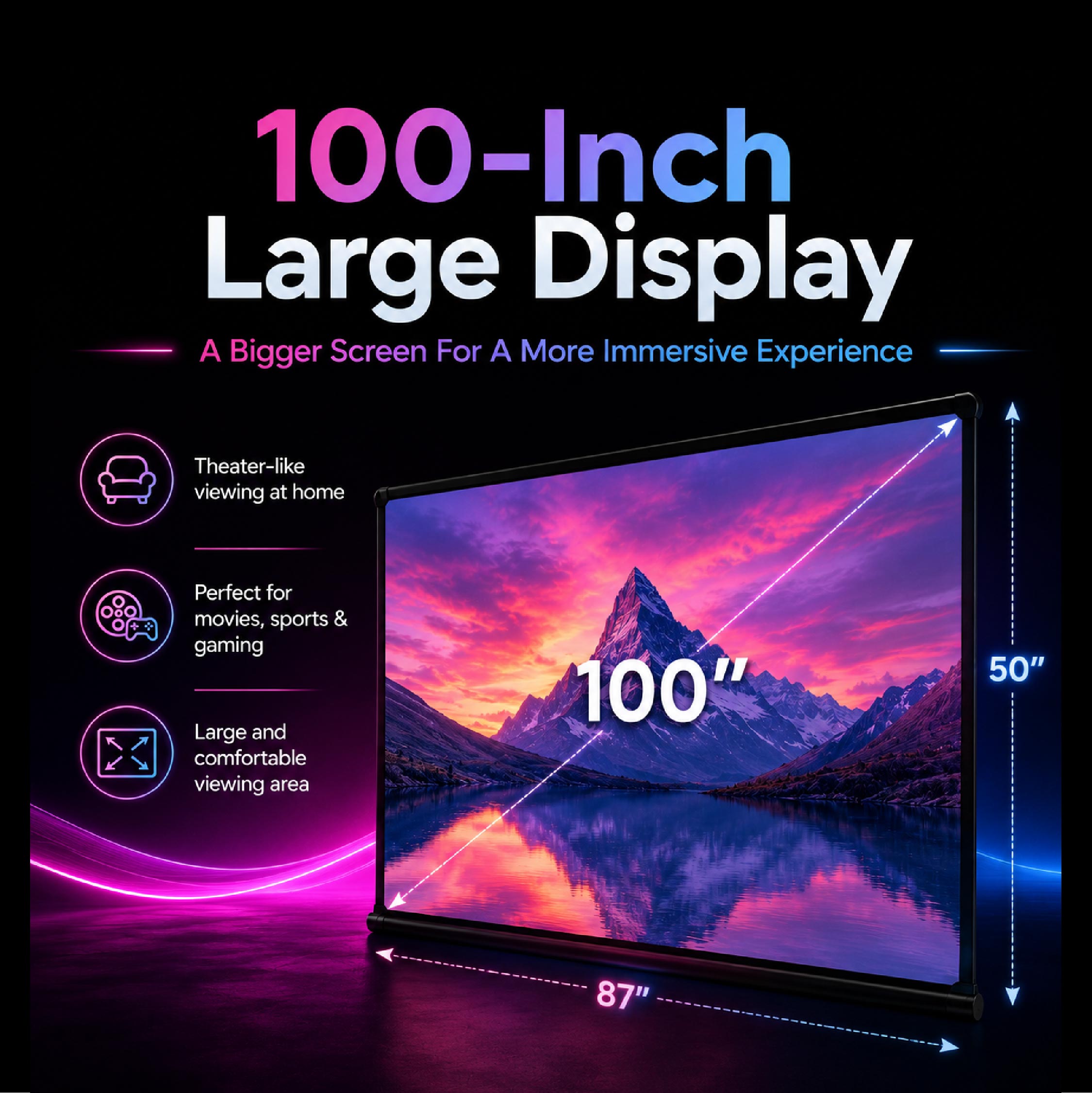 Heco 100” Inch Anti-Light Grey Projector Screen - DCTB