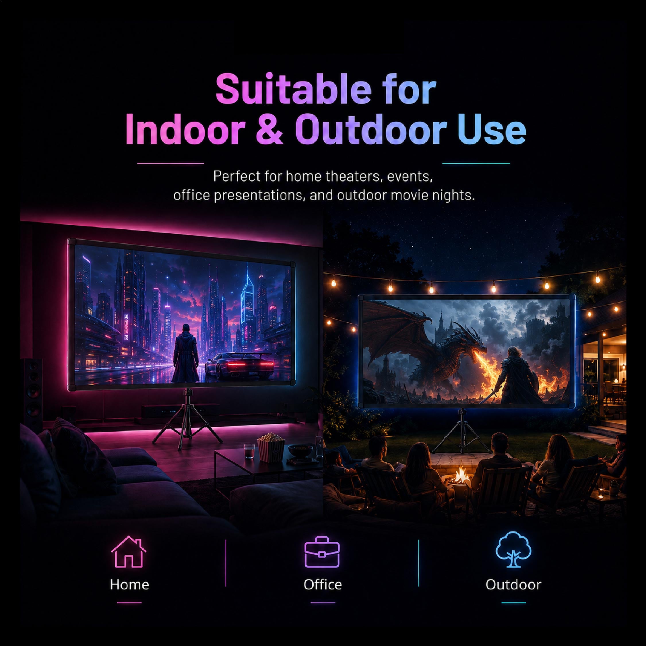 Heco 100” Inch Anti-Light Grey Projector Screen with Stand - DCTB