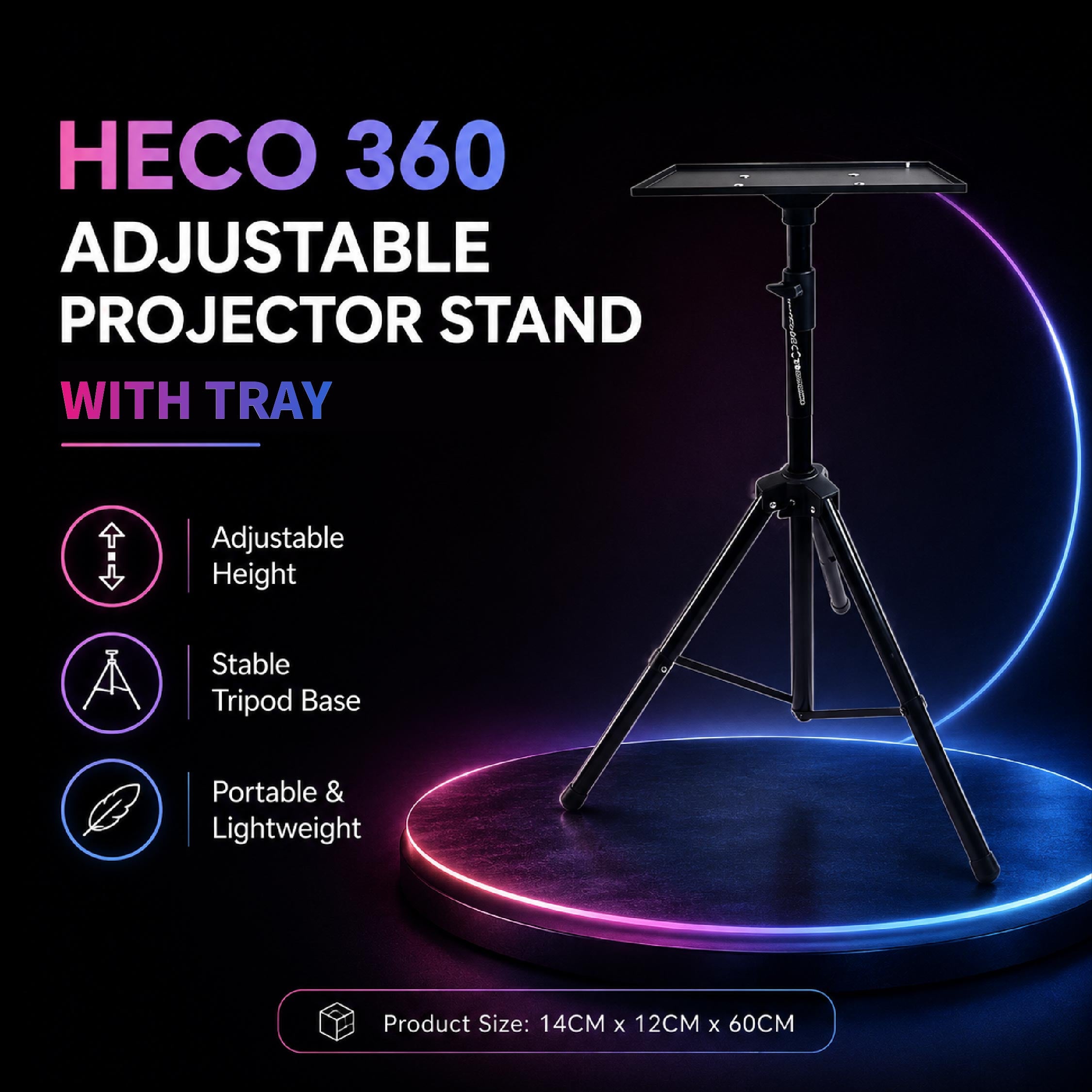 Heco 360° Adjustable Projector Stand With Tray - DCTB